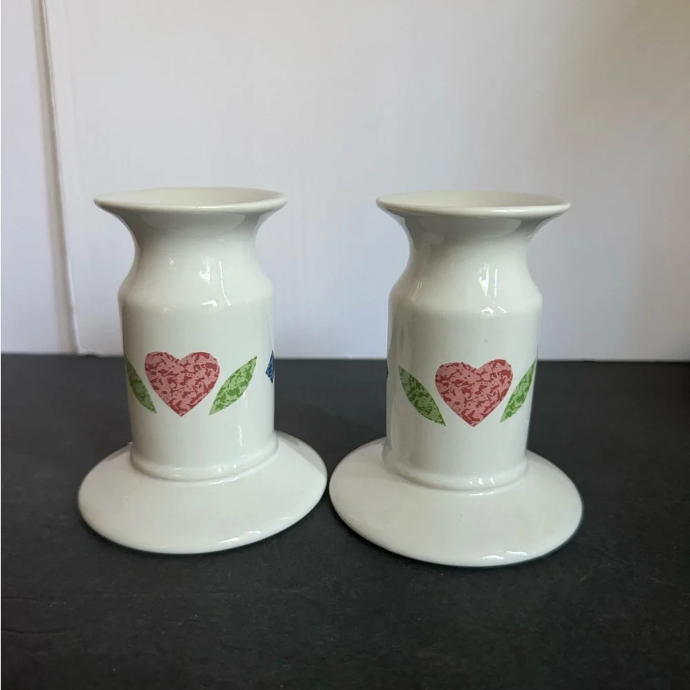Vintage 1990’s Corning Life Styles Quilt Pair of Ceramic Candlesticks